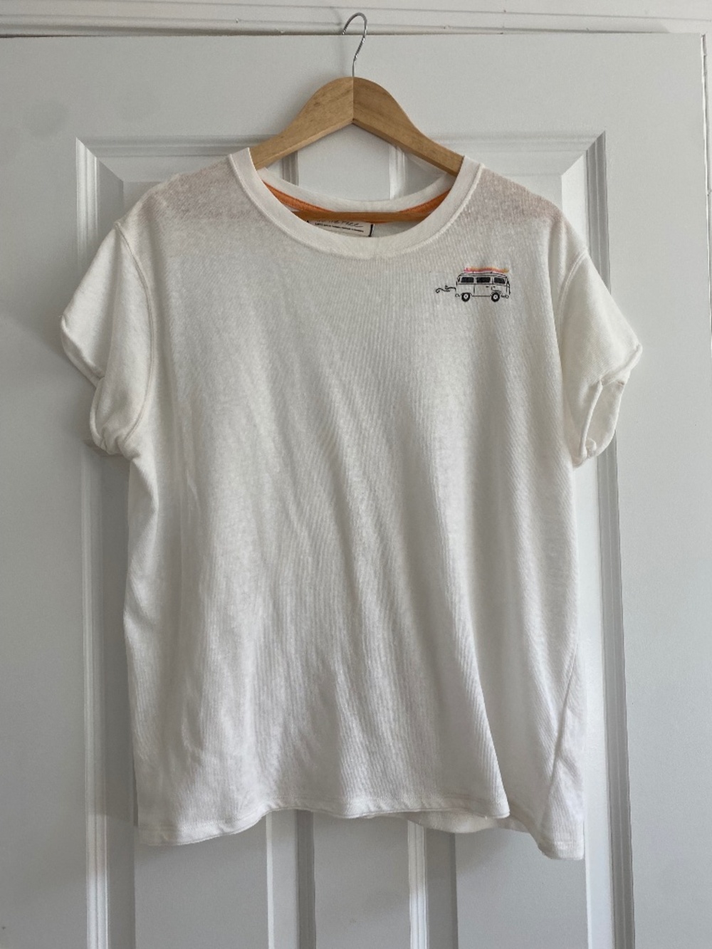 Free People We The Free White Surf Van Boho Embroidered T-Shirt, Large